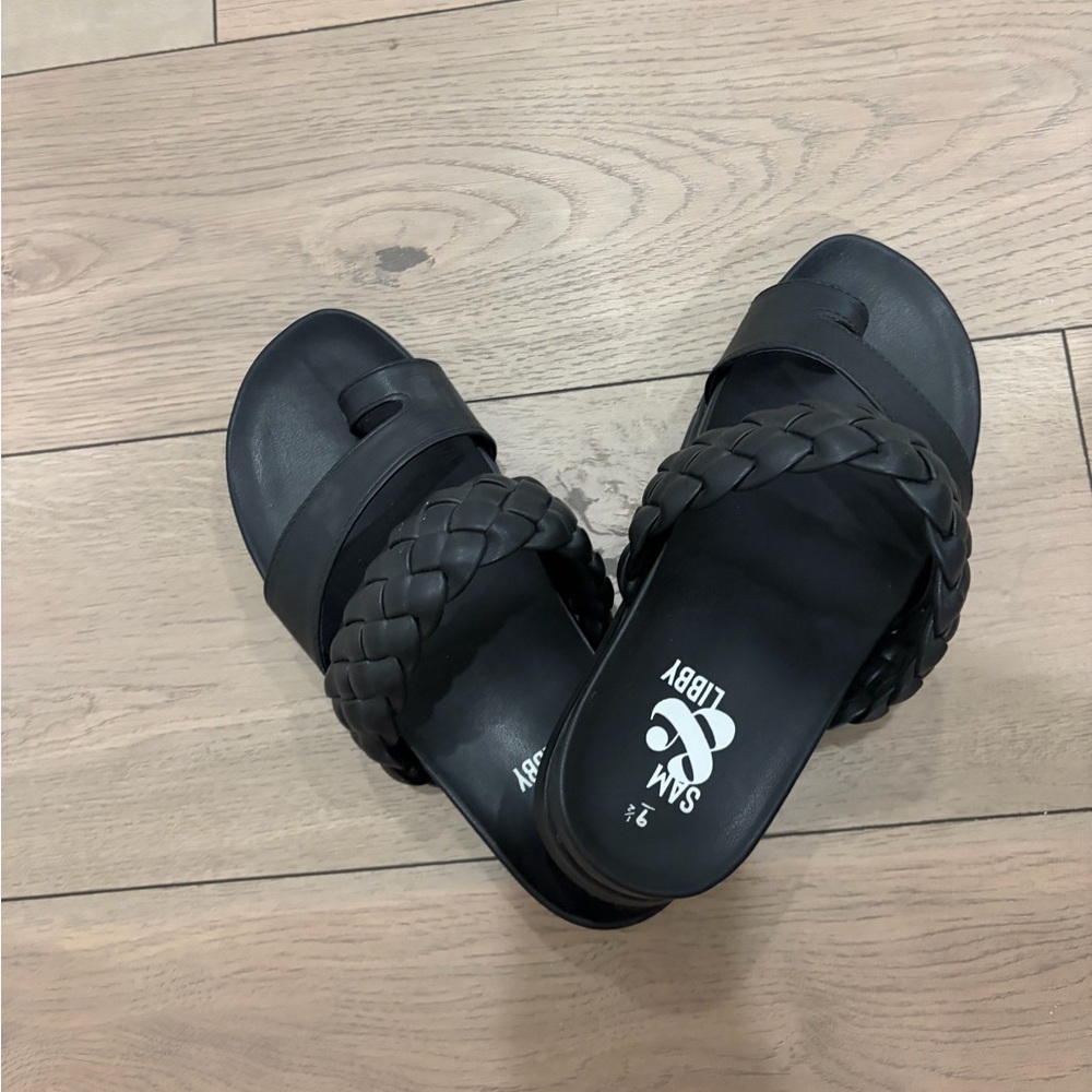Sam & Libby Black Braided Slide Sandals